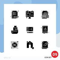 Set of 9 Commercial Solid Glyphs pack for transfer ship analysis logistic keyboard Editable Vector Design Elements