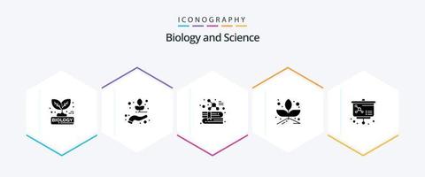 Biology 25 Glyph icon pack including atom. sprout. biology. plant. molecule vector