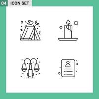 Pack of 4 Modern Filledline Flat Colors Signs and Symbols for Web Print Media such as camping light tent light shopping Editable Vector Design Elements
