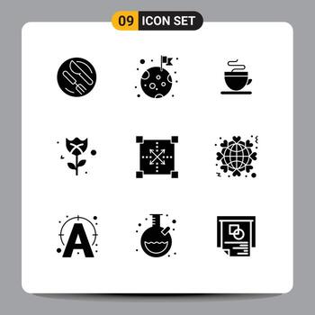 editable vector línea paquete de 9 9 sencillo sólido glifos de programación diseño café codificación romance editable vector diseño elementos