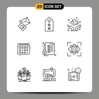 Pack of 9 creative Outlines of protect date two calender protect Editable Vector Design Elements