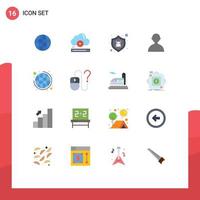 Pack of 16 creative Flat Colors of global business basic online user shield Editable Pack of Creative Vector Design Elements