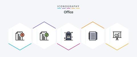 Office 25 FilledLine icon pack including paper. notebook. notice. note. office vector