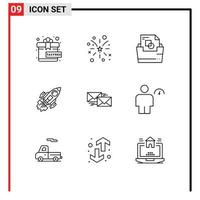 Set of 9 Modern UI Icons Symbols Signs for mail mission document folder launch business Editable Vector Design Elements