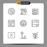 Modern Set of 9 Outlines Pictograph of bulb user design modal communication Editable Vector Design Elements