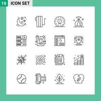 User Interface Pack of 16 Basic Outlines of server downgrade downgrade coin spa incense Editable Vector Design Elements