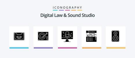 Digital Law And Sound Studio Glyph 5 Icon Pack Including module. connection. player. analog. screen. Creative Icons Design vector