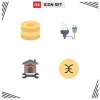 Set of 4 Modern UI Icons Symbols Signs for dish plug meal eletrical household Editable Vector Design Elements