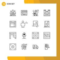 16 Universal Outlines Set for Web and Mobile Applications layout sand castle cart castle store Editable Vector Design Elements