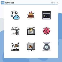 Universal Icon Symbols Group of 9 Modern Filledline Flat Colors of dollar construction wedding architecture website Editable Vector Design Elements