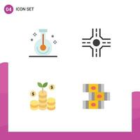 4 User Interface Flat Icon Pack of modern Signs and Symbols of beaker books research business library Editable Vector Design Elements