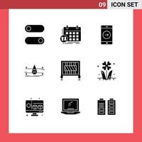 Set of 9 Vector Solid Glyphs on Grid for barrier safety application clean water Editable Vector Design Elements