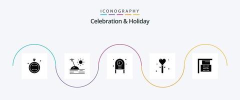 Celebration and Holiday Glyph 5 Icon Pack Including stick. heart. vacation. event. party vector
