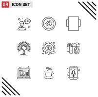 Stock Vector Icon Pack of 9 Line Signs and Symbols for gear retrieval view network information Editable Vector Design Elements