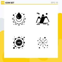 Group of 4 Solid Glyphs Signs and Symbols for energy ad experiment travel strategy Editable Vector Design Elements