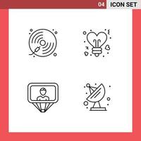 4 Creative Icons Modern Signs and Symbols of disc user player heart id Editable Vector Design Elements