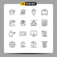 Modern Set of 16 Outlines and symbols such as cart planning charge project power Editable Vector Design Elements