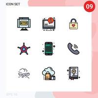 Universal Icon Symbols Group of 9 Modern Filledline Flat Colors of app star lock police heart lock Editable Vector Design Elements