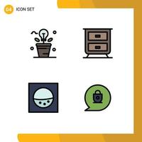 4 Filledline Flat Color concept for Websites Mobile and Apps brainstorm chat light interior locked Editable Vector Design Elements
