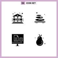 Group of 4 Solid Glyphs Signs and Symbols for data education hot spa learning Editable Vector Design Elements