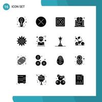 Group of 16 Solid Glyphs Signs and Symbols for think learning sign brain power supply Editable Vector Design Elements