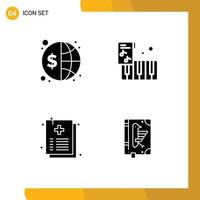 Set of 4 Vector Solid Glyphs on Grid for finance healthcare money finance instrument file Editable Vector Design Elements