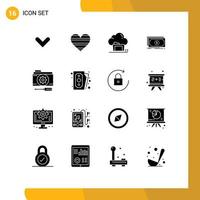 16 Thematic Vector Solid Glyphs and Editable Symbols of dollar fund report money data Editable Vector Design Elements