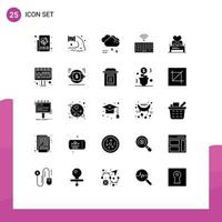 Modern Set of 25 Solid Glyphs and symbols such as type keyboard waste hardware raining Editable Vector Design Elements