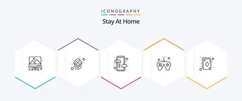 Stay At Home 25 Line icon pack including ace. time. messages. solid. free vector