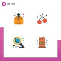 Set of 4 Modern UI Icons Symbols Signs for contact research mailing food space Editable Vector Design Elements