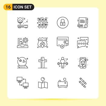 Editable Vector Line Pack of 16 Simple Outlines of coding claim lights report multimedia Editable Vector Design Elements