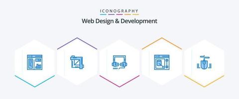 Web Design And Development 25 Blue icon pack including computer. web. headphone. tool. design vector