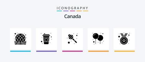Canadá glifo 5 5 icono paquete incluso medalla. día. cazo. fiesta. globos creativo íconos diseño vector