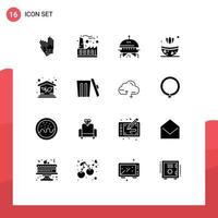 Pack of 16 Modern Solid Glyphs Signs and Symbols for Web Print Media such as property house astronomy eco spa Editable Vector Design Elements