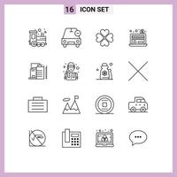Group of 16 Outlines Signs and Symbols for building online vehicles economy favorite Editable Vector Design Elements