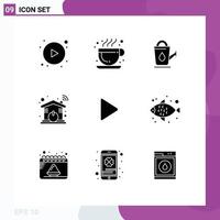 Modern Set of 9 Solid Glyphs and symbols such as video media shower control smart Editable Vector Design Elements