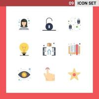 Group of 9 Flat Colors Signs and Symbols for online finance connection box invention Editable Vector Design Elements