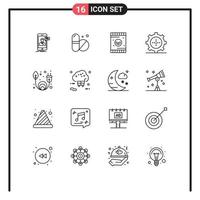 Pictogram Set of 16 Simple Outlines of green energy technology agriculture set devices Editable Vector Design Elements