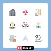 Set of 9 Modern UI Icons Symbols Signs for wet road car geometrical bad weather condition sheep Editable Vector Design Elements