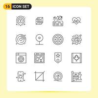 Outline Pack of 16 Universal Symbols of hobby dvd water cd heartbeat Editable Vector Design Elements