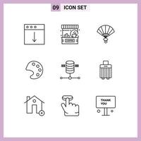 Pack of 9 Modern Outlines Signs and Symbols for Web Print Media such as hosting tools shop palette chinese Editable Vector Design Elements