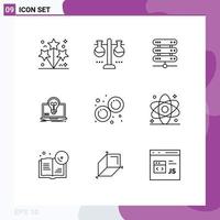 Pack of 9 creative Outlines of file laptop test tube success storage Editable Vector Design Elements