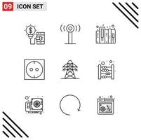 User Interface Pack of 9 Basic Outlines of abacus transmission data energy socket Editable Vector Design Elements