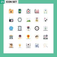 Mobile Interface Flat Color Set of 25 Pictograms of care chart compass business analysis Editable Vector Design Elements