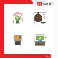 4 Universal Flat Icons Set for Web and Mobile Applications bouquet cash citrus lemon dispenser Editable Vector Design Elements