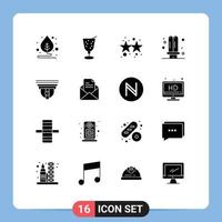 16 Universal Solid Glyph Signs Symbols of secure camera party light energy Editable Vector Design Elements