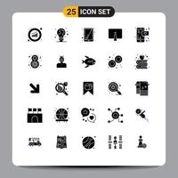 Group of 25 Solid Glyphs Signs and Symbols for monitor desktop light bulb computer touchscreen Editable Vector Design Elements