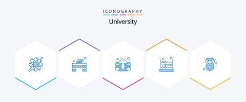 Universidad 25 azul icono paquete incluso medalla. edificio. matemáticas. ábaco vector