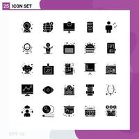 Mobile Interface Solid Glyph Set of 25 Pictograms of human avatar gadget technology cell Editable Vector Design Elements