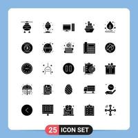 25 Universal Solid Glyphs Set for Web and Mobile Applications plant leaf computer travel cruise Editable Vector Design Elements